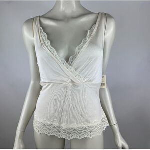 Valerie Stevens Silk Tank Top Lace‎ Trim Women PL NWT V-neck Stretch Camisole